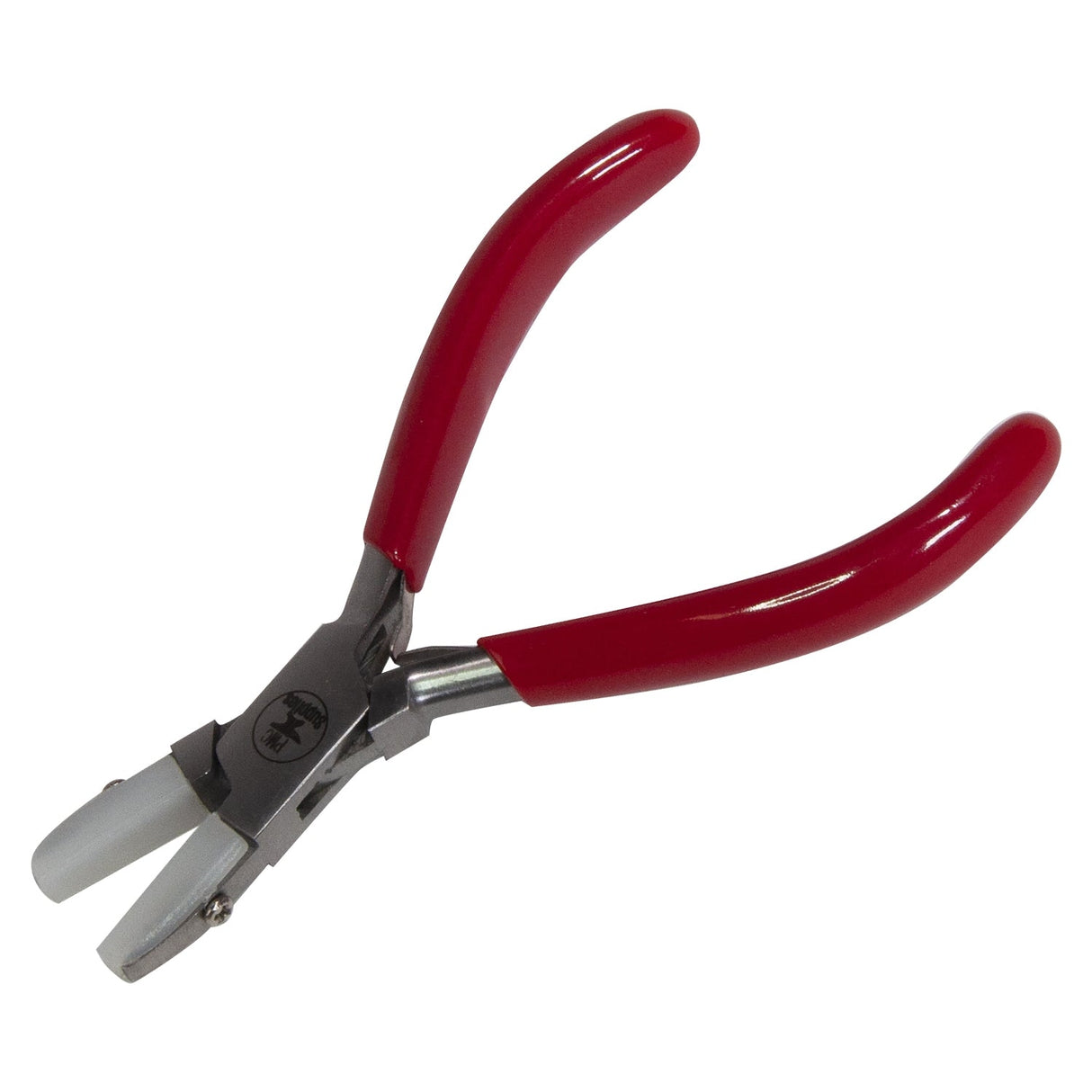 4-3/4 inch non-marring flat nylon jaw pliers with red PVC-coated grips and removable jaws