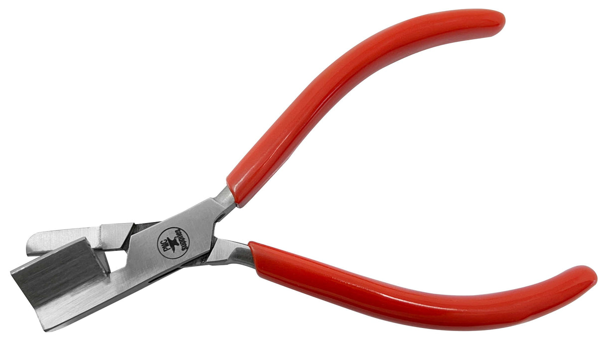 90° degree forming and bending pliers with V-shaped jaw and red handles for precise wire and metal bending