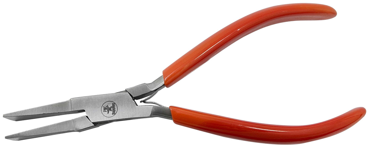 6-1/2 inch duck-billed forming pliers with cushioned red handles for precise metal shaping and bending