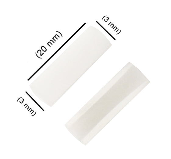 Pair of white nylon flat nose plier jaws measuring 20mm by 3mm for non-scratch grip on delicate surfaces