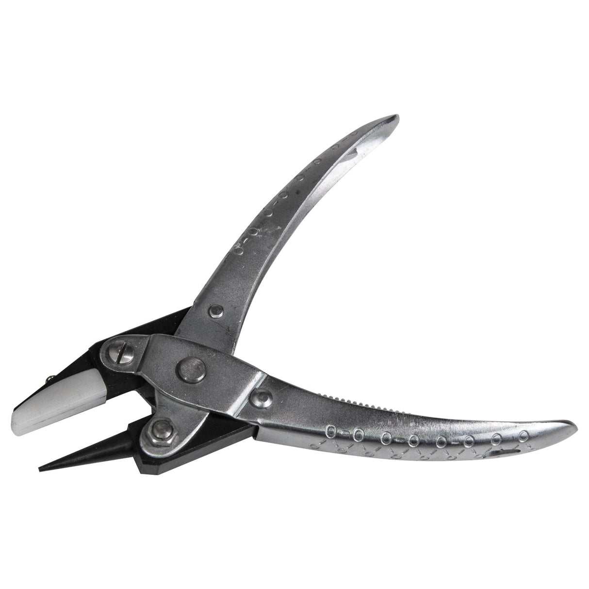 140 mm flat and round nose parallel pliers with extra nylon jaw for delicate stone setting and shaping tasks