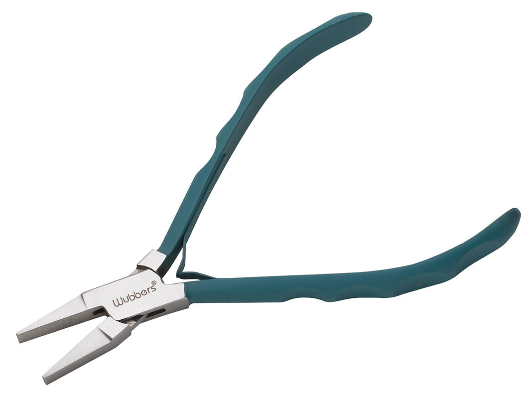5-3/4" Wubbers ProLine Series flat nose pliers with ergonomic teal grips for precise jewelry work