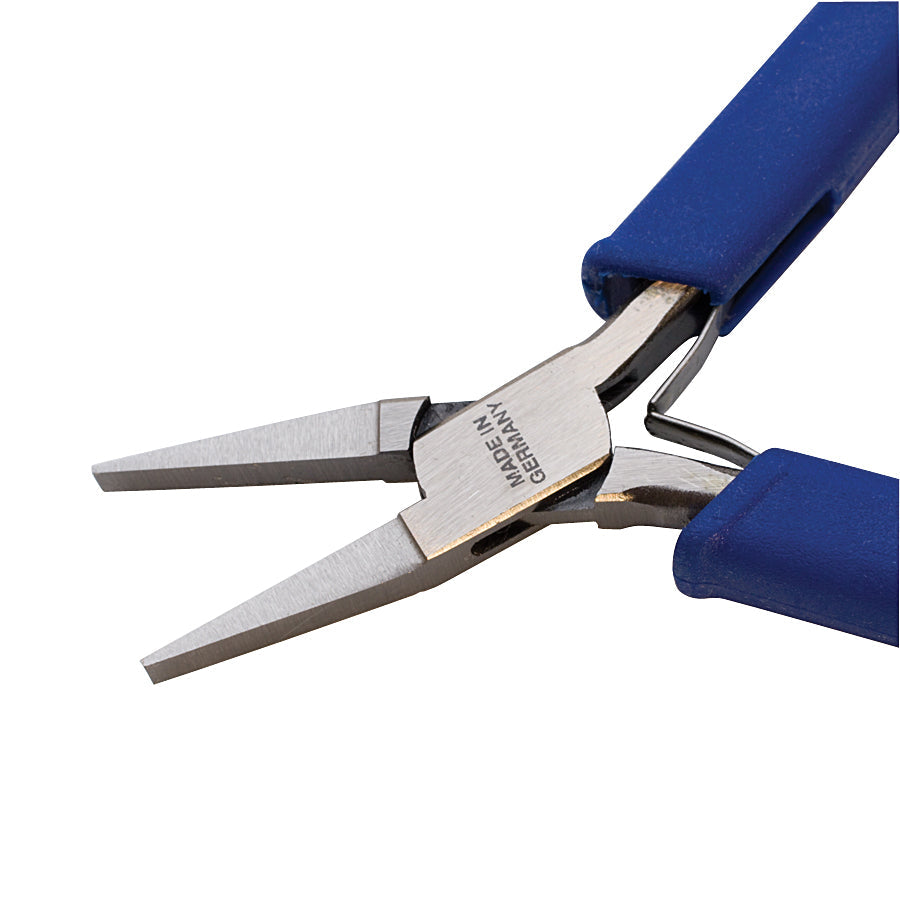 4-1/2" Ergonomic Flat Nose Pliers with blue handles made in Germany for precision and comfort