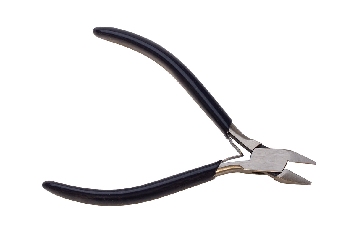 4-1/2 inch semi-flush side cutters with pointed tips and black handles made in Germany
