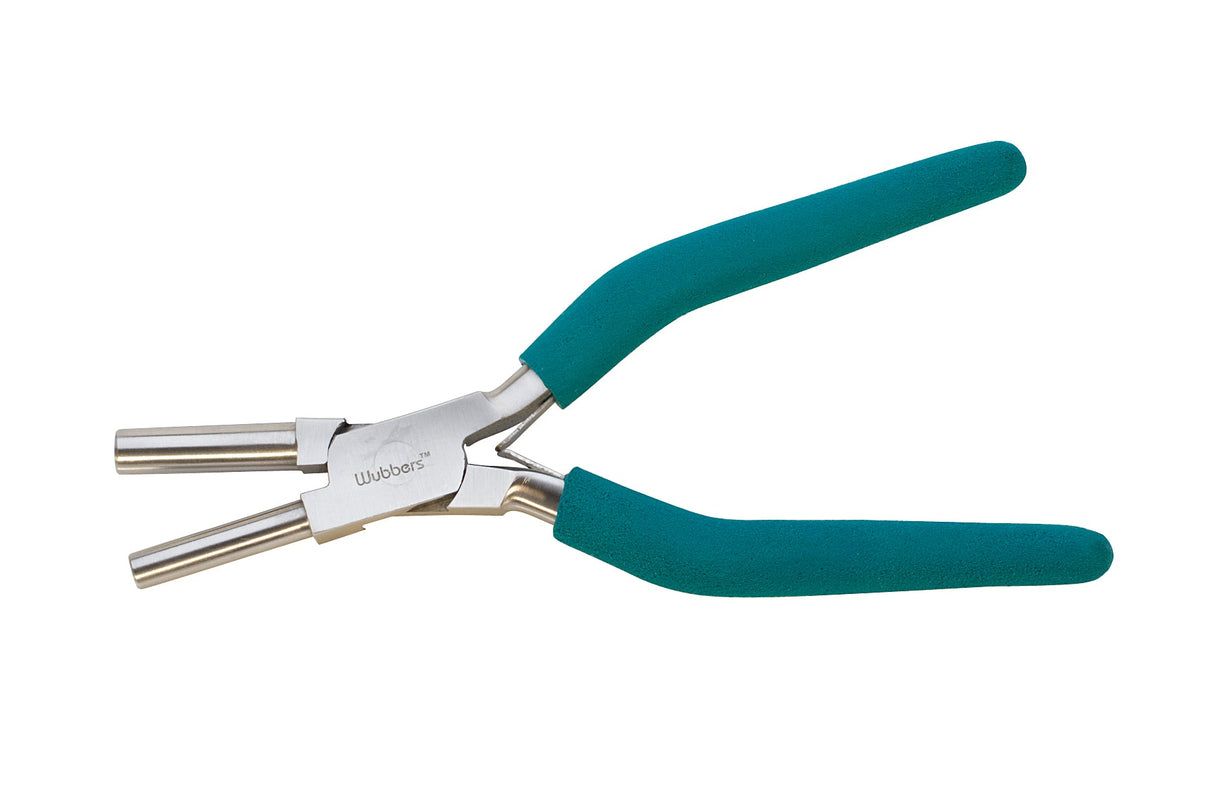 Large round bail forming mandrel pliers with 7 mm and 9 mm loops and teal handles