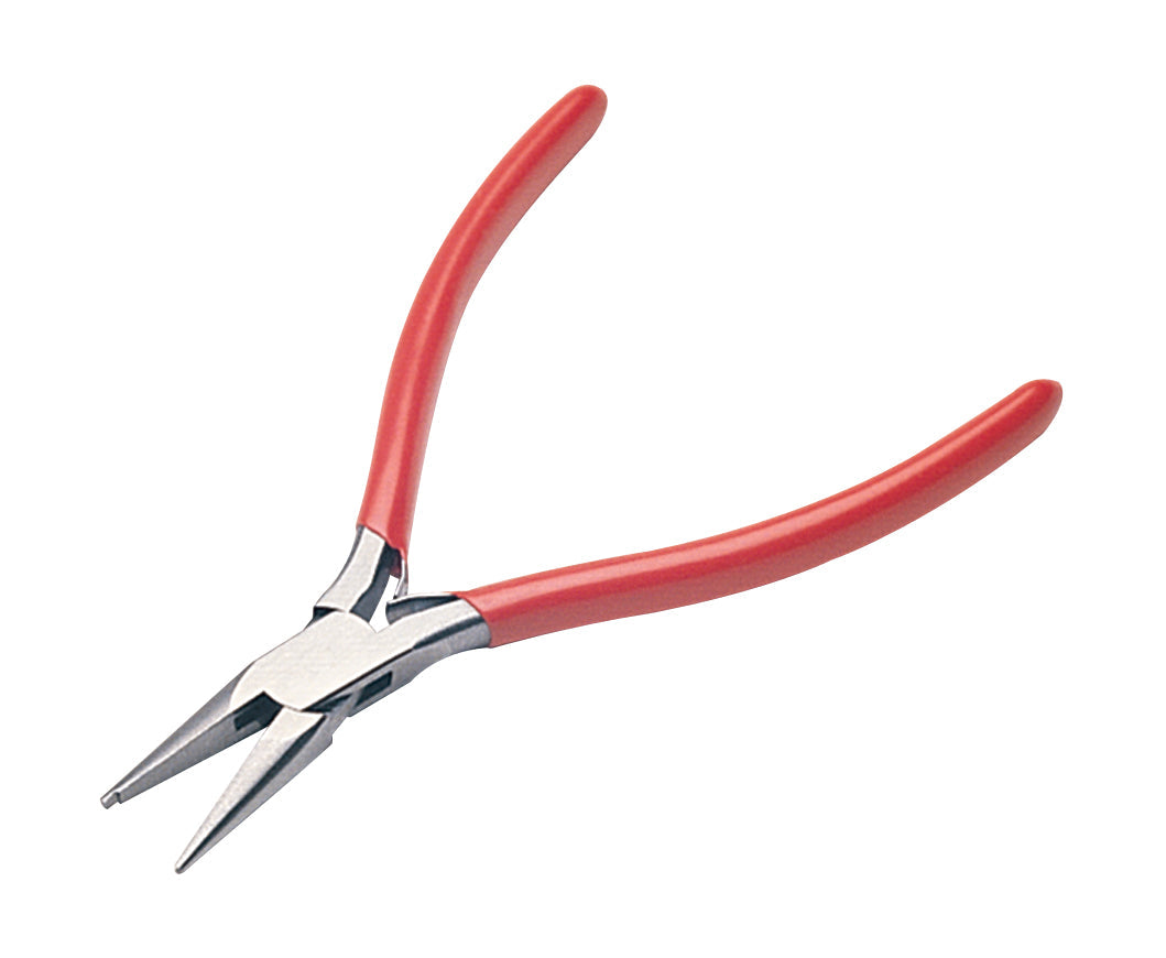 4-1/2 inch prong opening and closing pliers with red ergonomic handles for jewelry making and prong setting