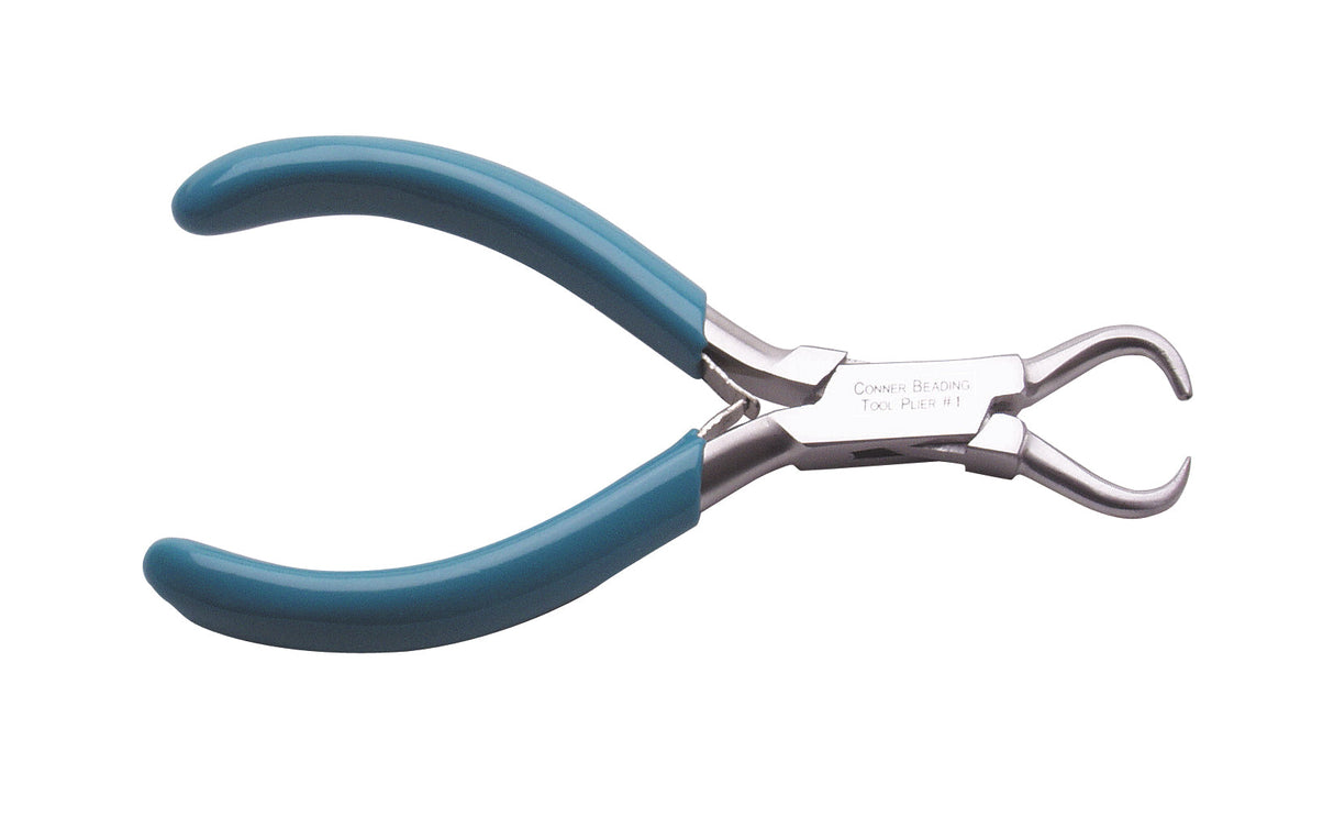 4-1/2" Conner Setting Pliers with curved style and blue handles for precise jewelry stone setting