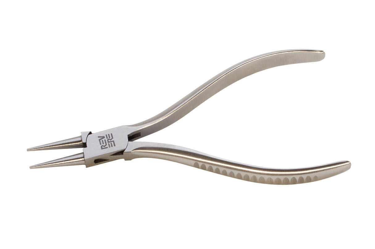 5-inch Revere Round Nose Pliers made in Germany for jewelry and watchmaking with hand-finished jaws and ergonomic handles