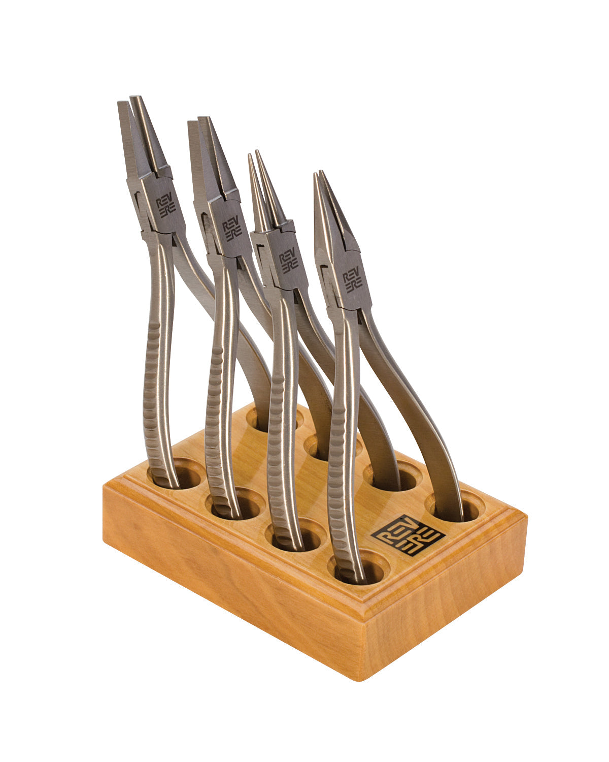 4 piece Revere Plier Set with wooden stand for precision jewelry making, German craftsmanship