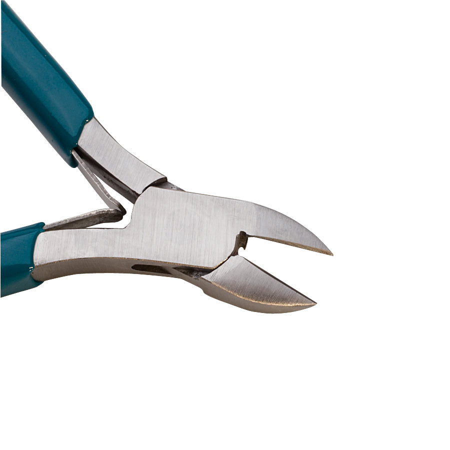 4-1/2" teal slimline side cutters with stainless steel blade and ergonomic handles for precise beadwork and wire cutting