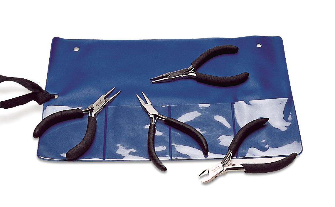 4-1/2 inch 4 piece Sonora plier set with textured grip and blue carrying pouch