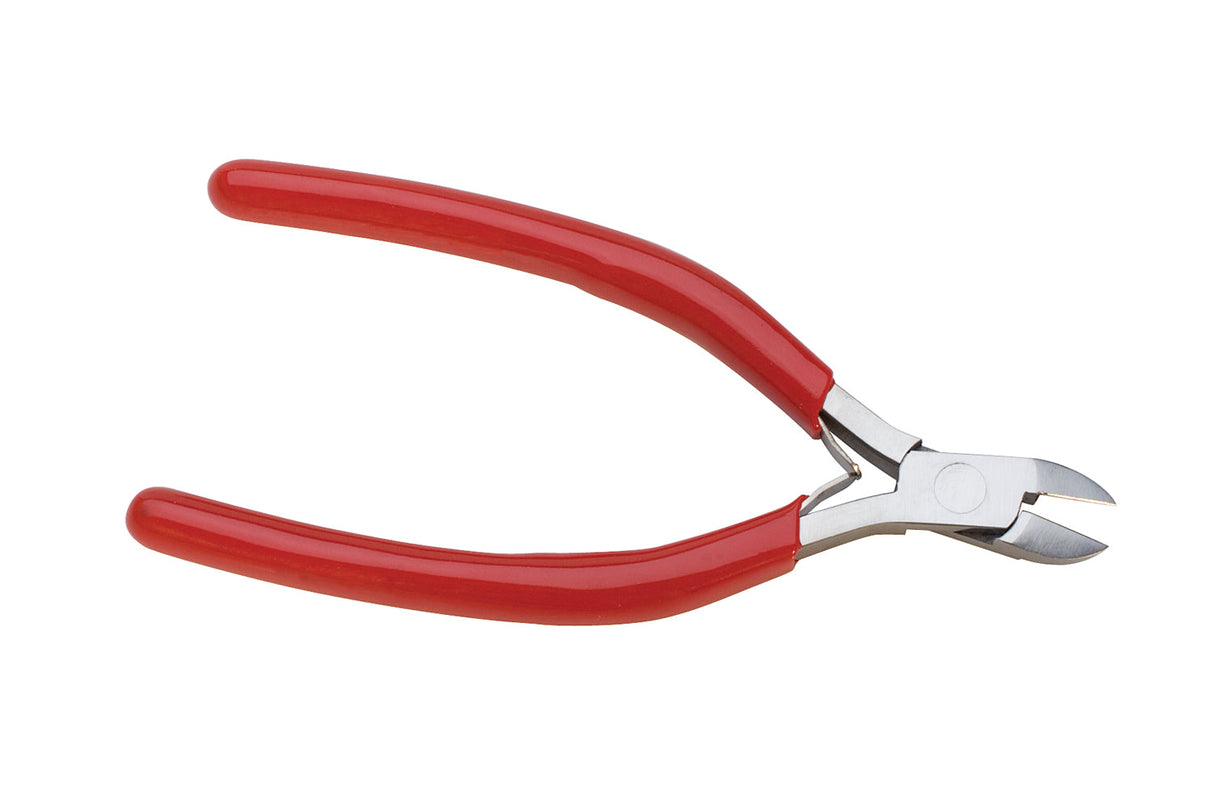 Semi-Flush Ergonomic Side Cutters with red handles and precision tapered jaws for clean, accurate cuts and ergonomic grip.