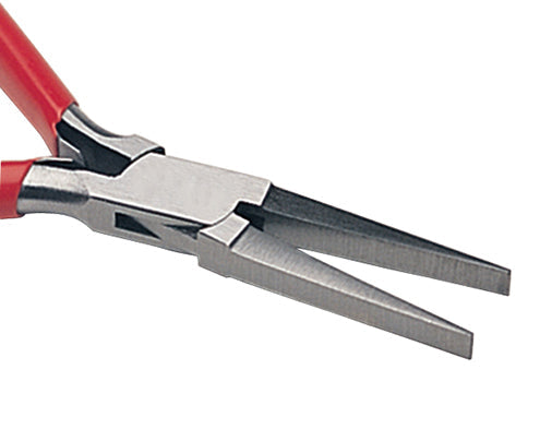 5-1/2" flat long nose pliers with ergonomic red handles and precision flat jaws made in Germany