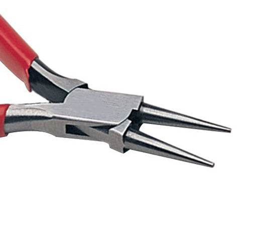 5-inch German-made round nose pliers with no springs, box-joint design, and red handles for precision loops and wire bending