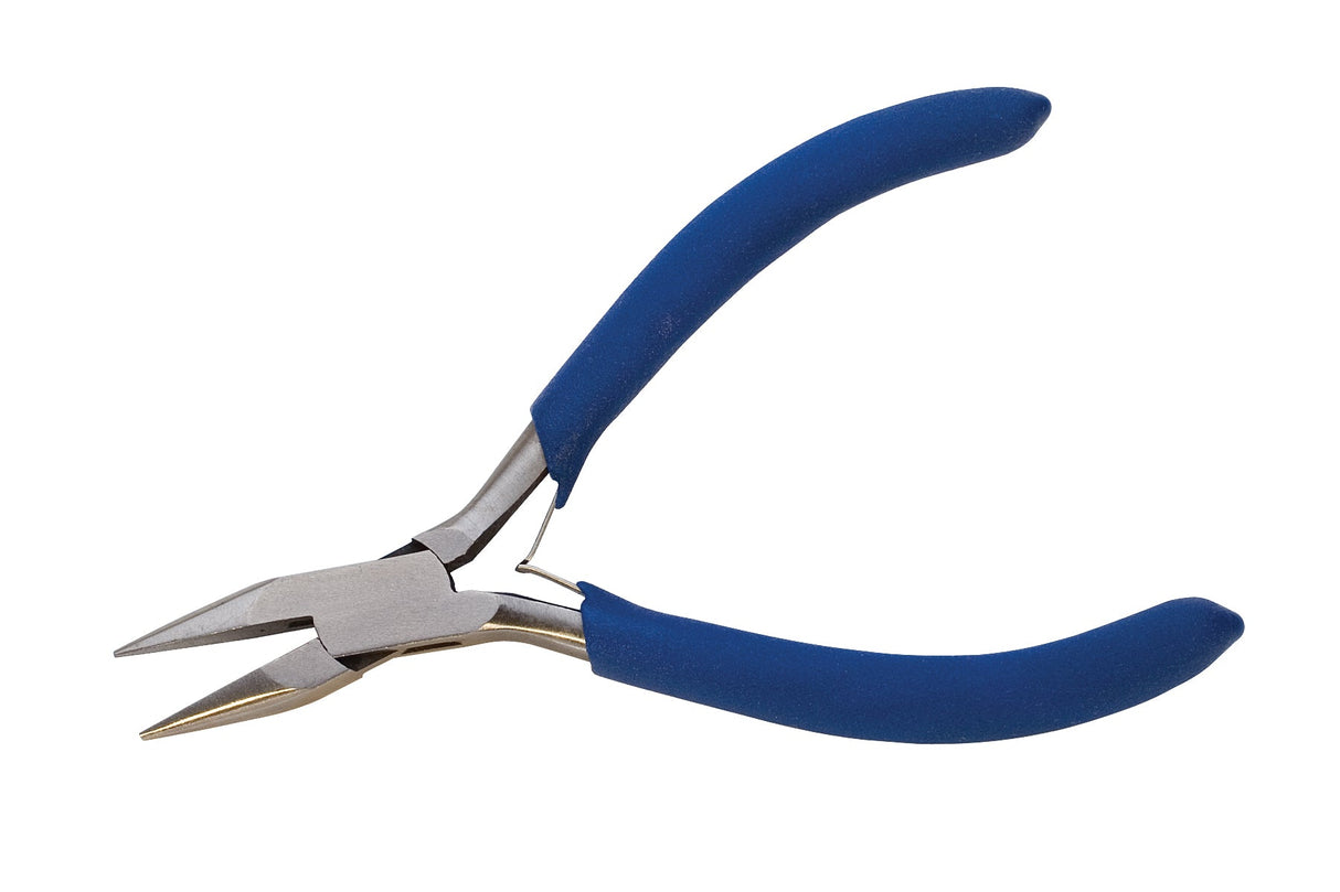 Sante Fe Chain Nose Pliers with textured blue PVC handles, double-leaf spring, and box-joint construction for professional use