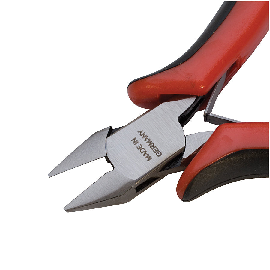 4-3/4" EUROnomic 2K Pointed Side Cutters with ergonomic red and black handles, made in Germany for precise cutting.