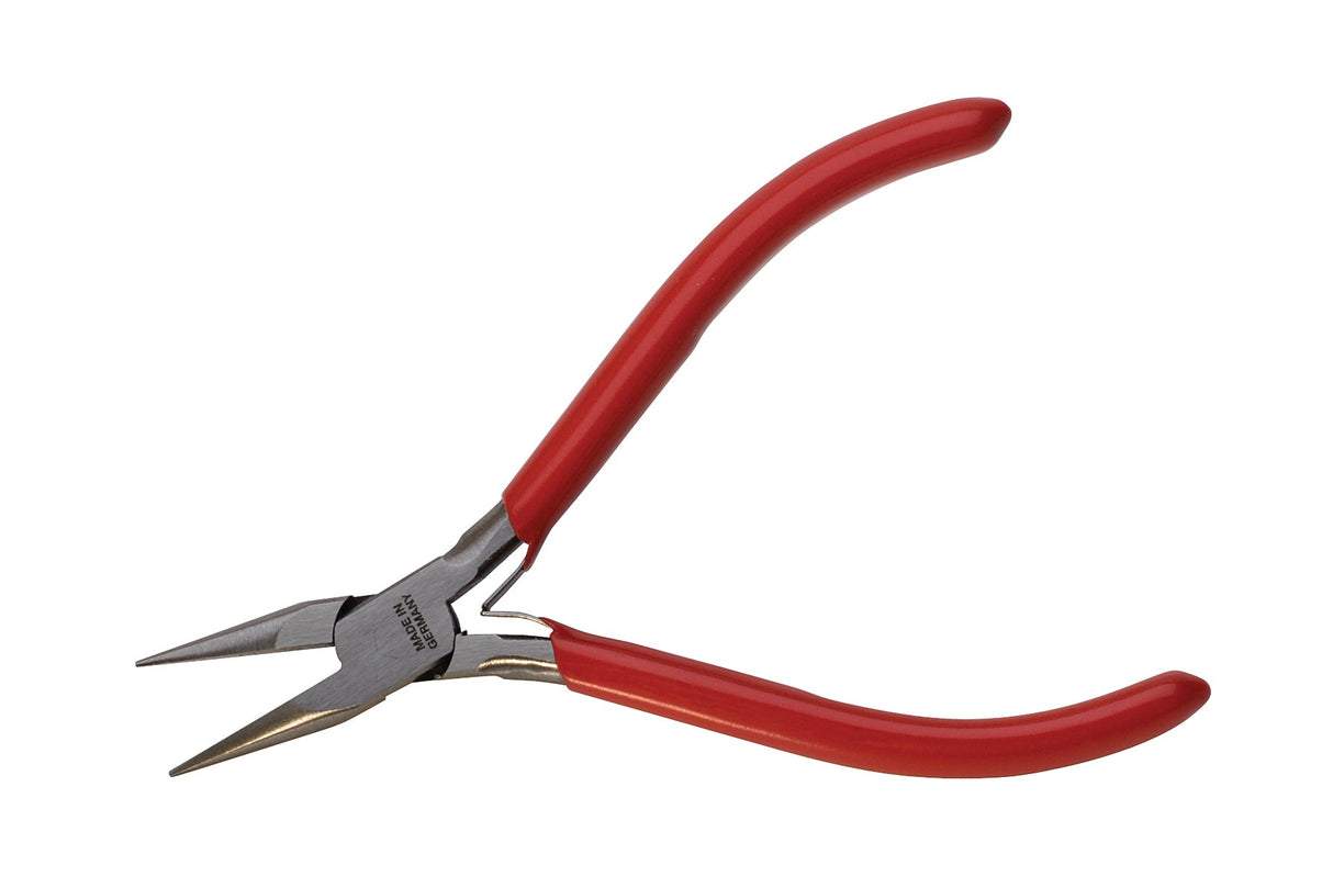 4-1/2 inch Lap Joint chain nose pliers with red cushioned grips made in Germany