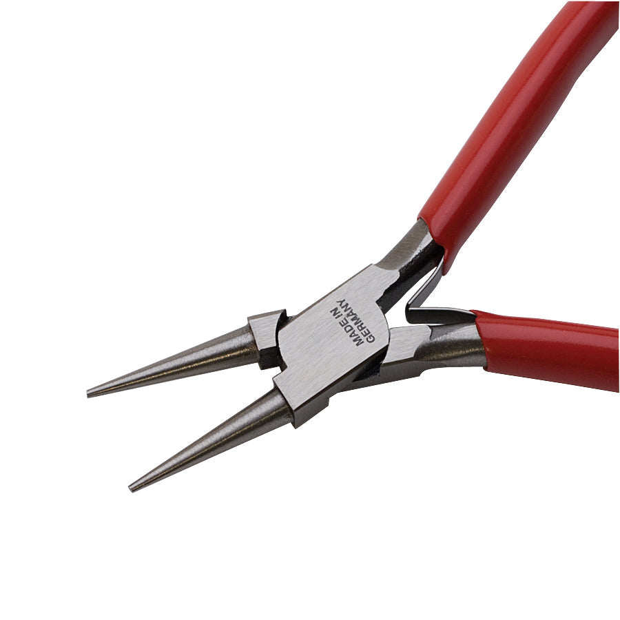 4-1/2" Lap Joint Round Nose Pliers with red cushioned grips and tempered German steel