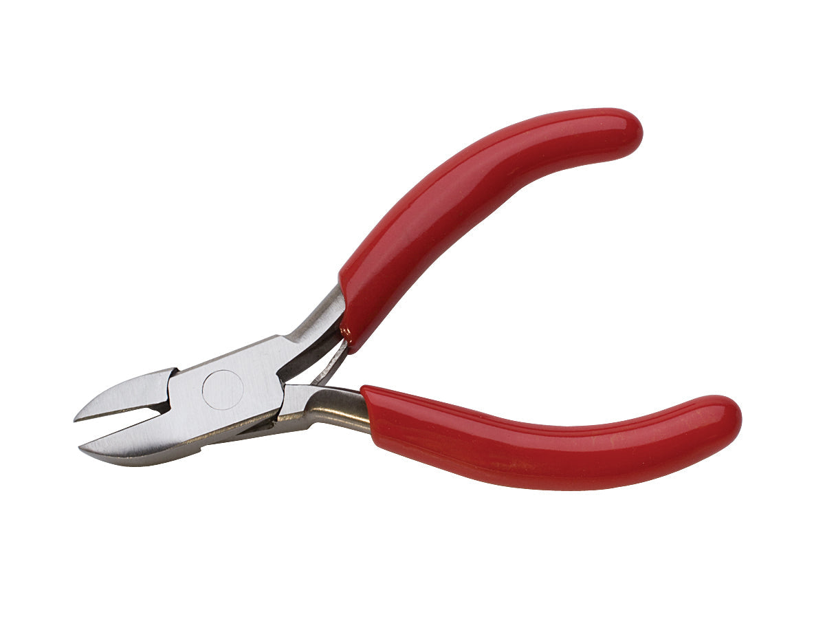3-inch mini side cutters with stainless steel blades and red PVC grips for jewelry making and precise cutting