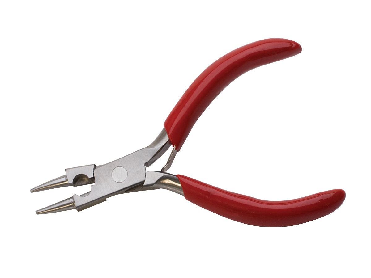 3-inch mini rosary pliers with red handles and pointed jaws for precision jewelry making and wire bending