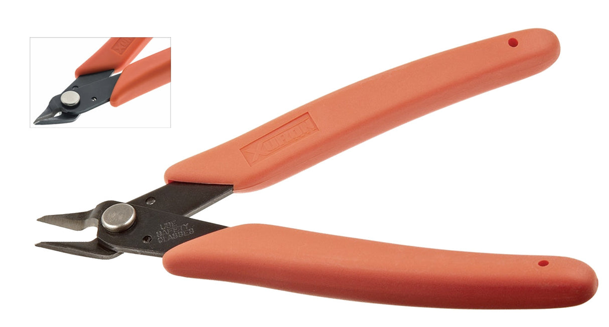Xuron 410 Micro-Shear flush cutters with orange handles for precision bead wire cutting