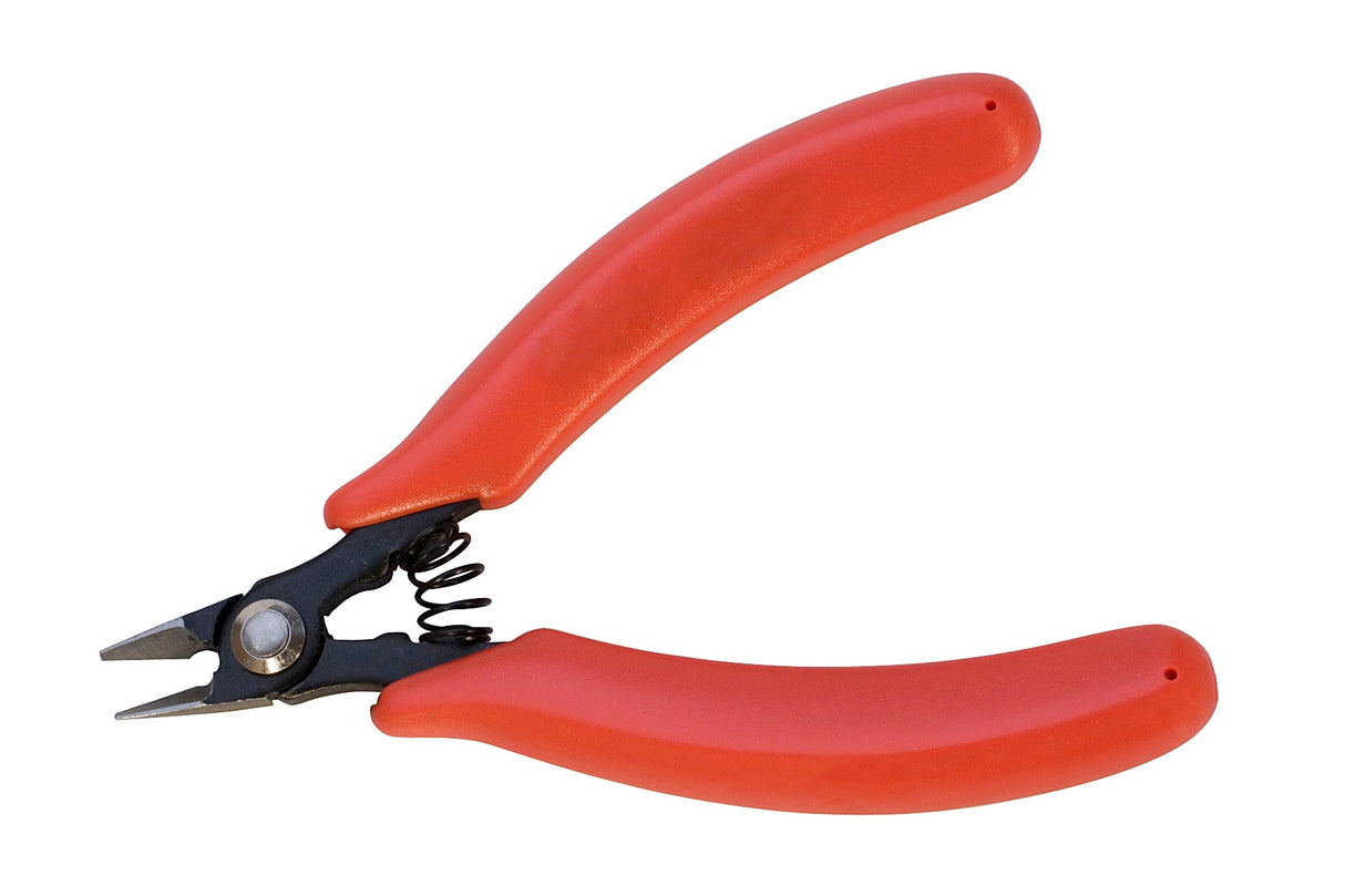 5-inch flush side cutter with red handles for jewelry making and beadwork precision cutting