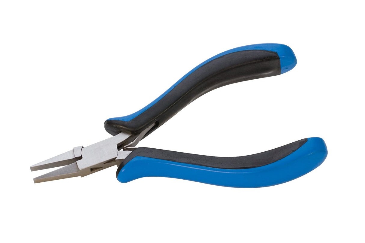 5" 2K Ecco Ergonomic Flat Nose Pliers with blue and black non-slip handles and stainless steel flat nose tips for precision gripping and bending