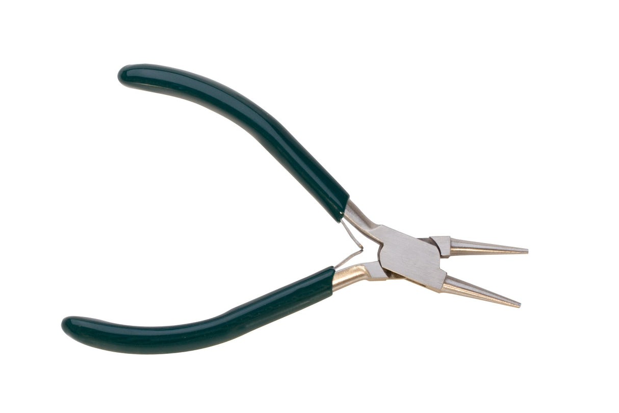 4-1/2-inch round nose pliers with green handles for jewelry making and crafts