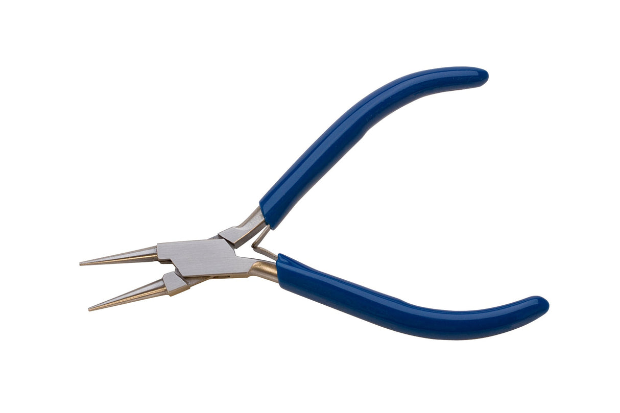 4-1/2 inch Ultra-Fine Round Nose Pliers with blue PVC comfort grip for precision jewelry making and delicate wirework