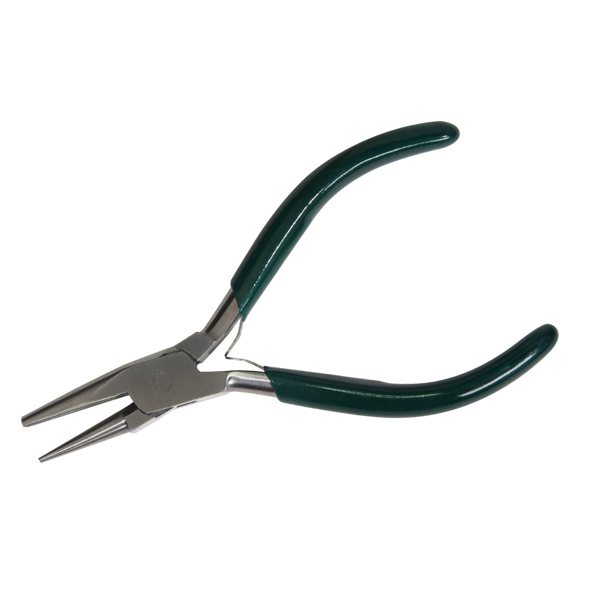 5-inch concave round nose bending pliers with dark green PVC handles for precision jewelry making