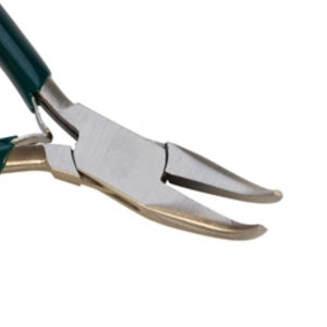 5-inch bent chain nose pliers with green PVC grips and box-joint construction for precision and durability