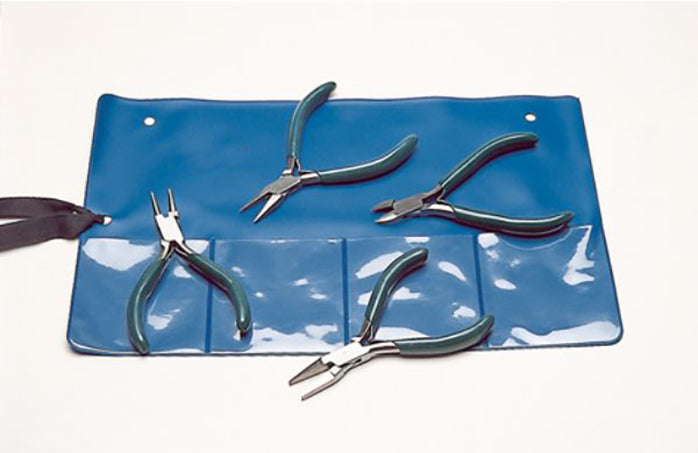 5-inch 4-piece plier set with ergonomic grips in blue tool pouch for precision cutting and gripping tasks