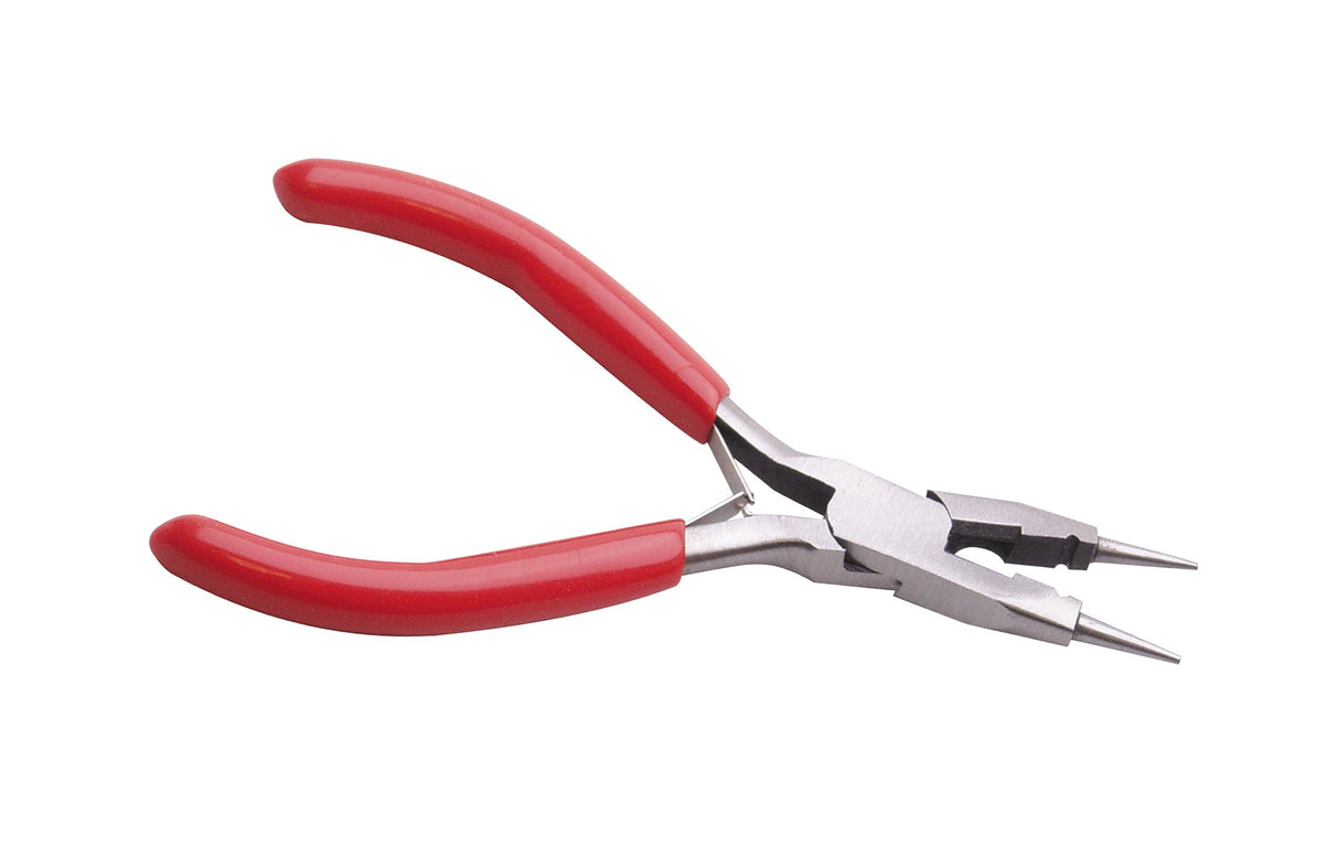 4-in-1 multi-purpose bead and stringing pliers with red handles and cutters for jewelry making