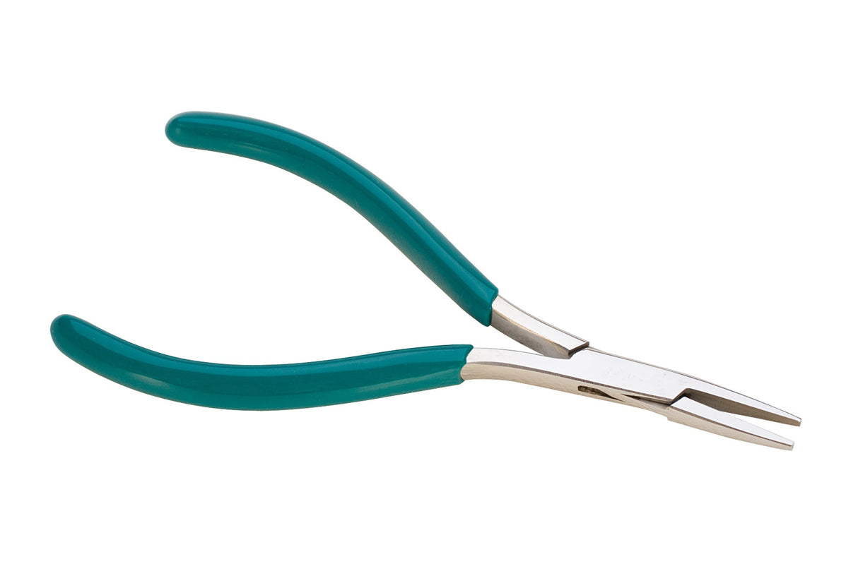 5" Micro Mini Flat Nose Pliers with teal handles and stainless steel flat nose tips for precision jewelry making and delicate crafting tasks