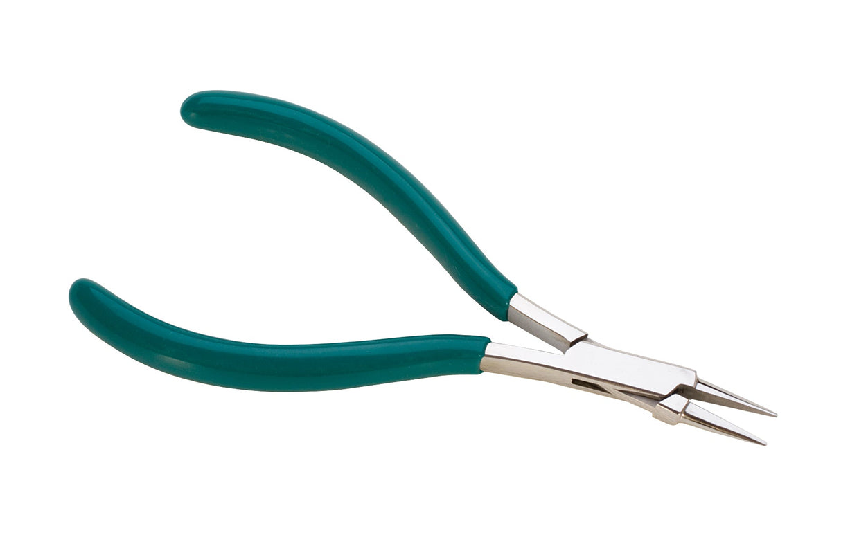 5 Inch Micro Mini Knotting Pliers with slim stainless steel tips and green cushioned handles for precise jewelry and wire work