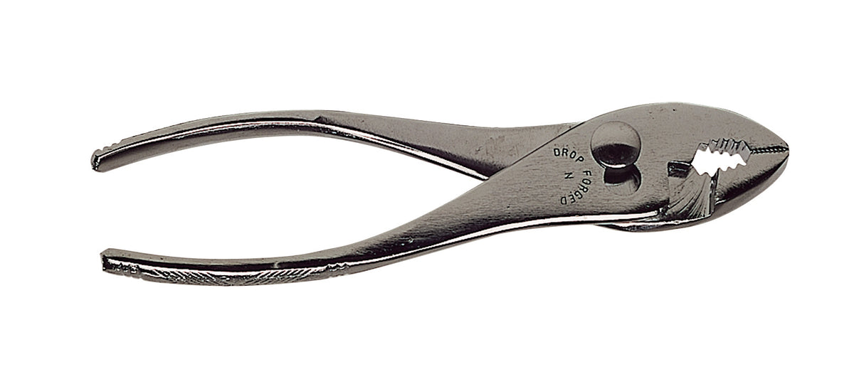 6-1/2 inch slip joint pliers with drop-forged steel and nickel plating, featuring adjustable jaws and integrated wire cutters