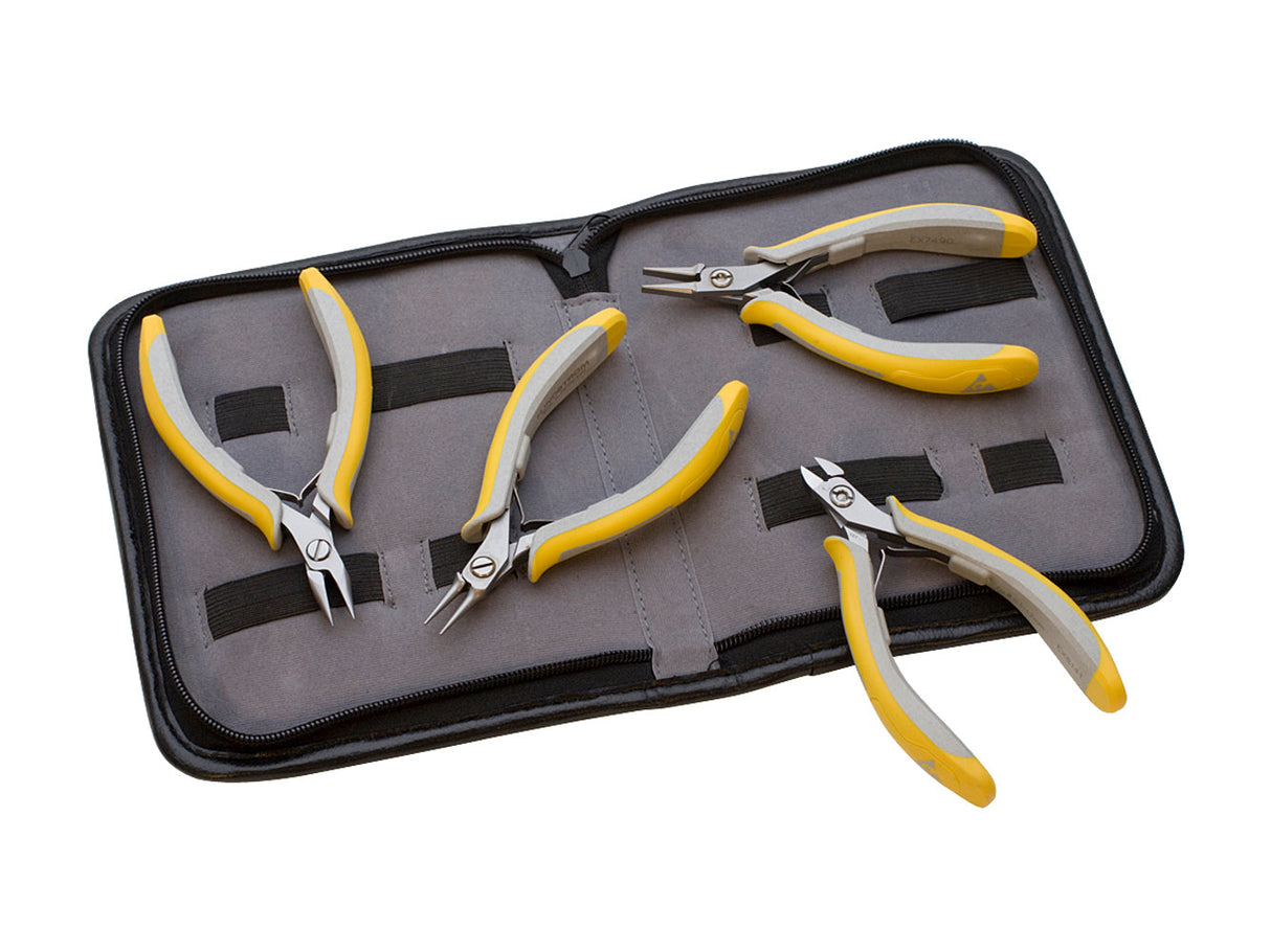 Lindstrom EX Plier Kit 4-piece set with ergonomic yellow and gray handles in black carrying case