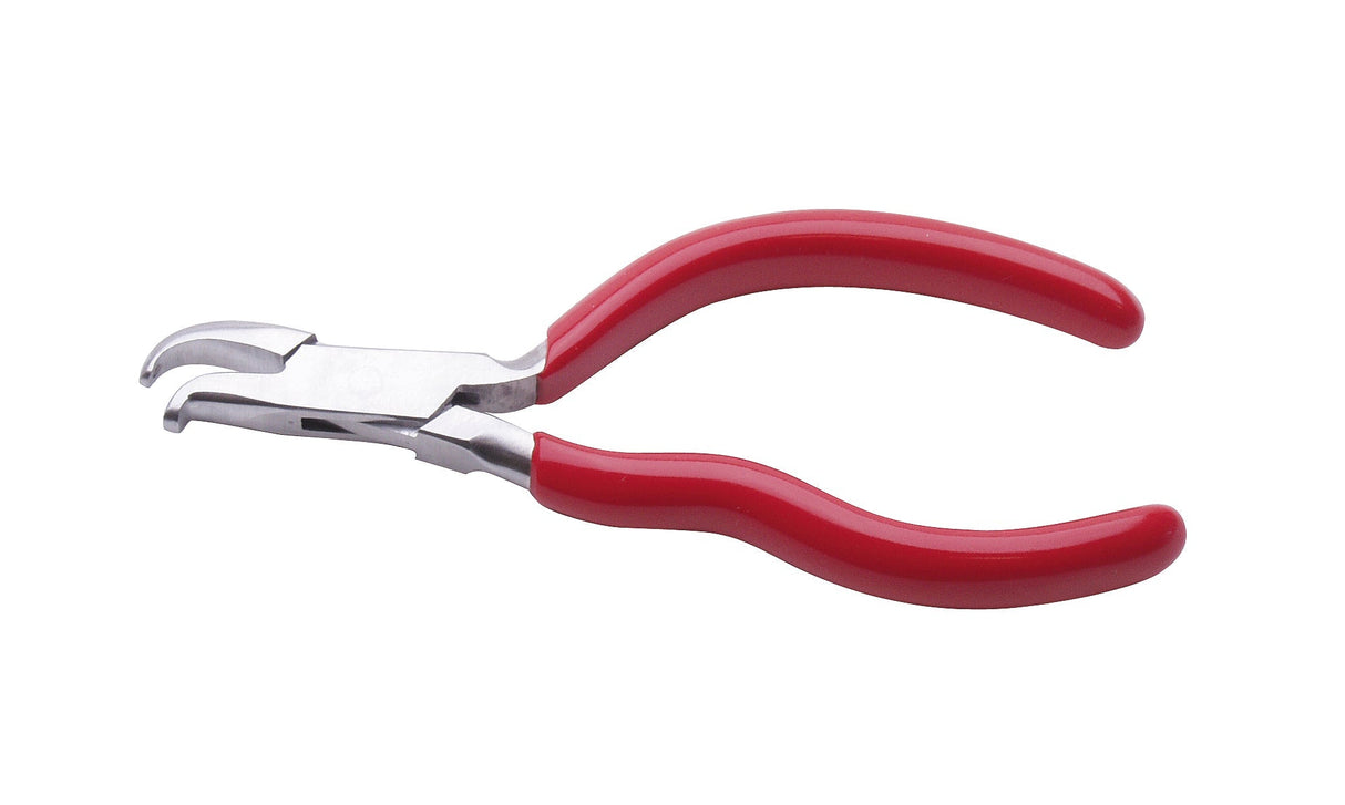 4-3/4" stainless steel zig-zag stone setting pliers with red ergonomic handles for jewelry making