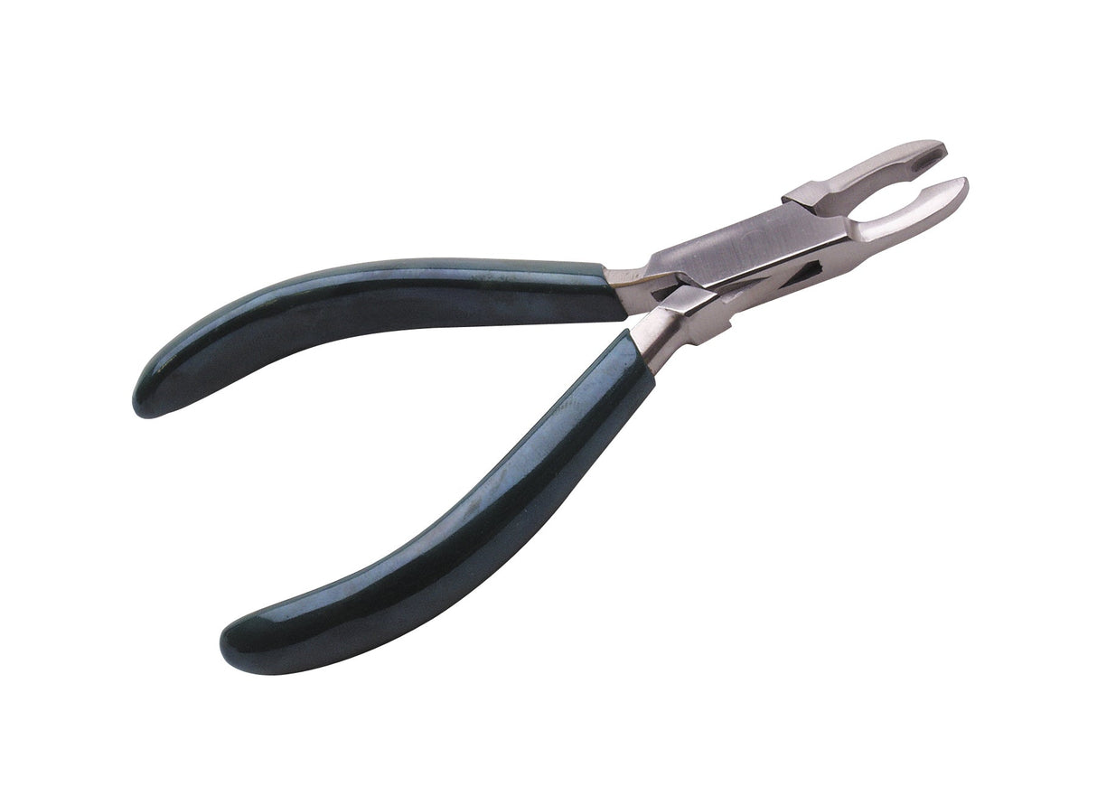 5-1/2 inch stainless steel loop closing ring holding pliers with cushioned grips and narrow hollow jaws for jewelry making