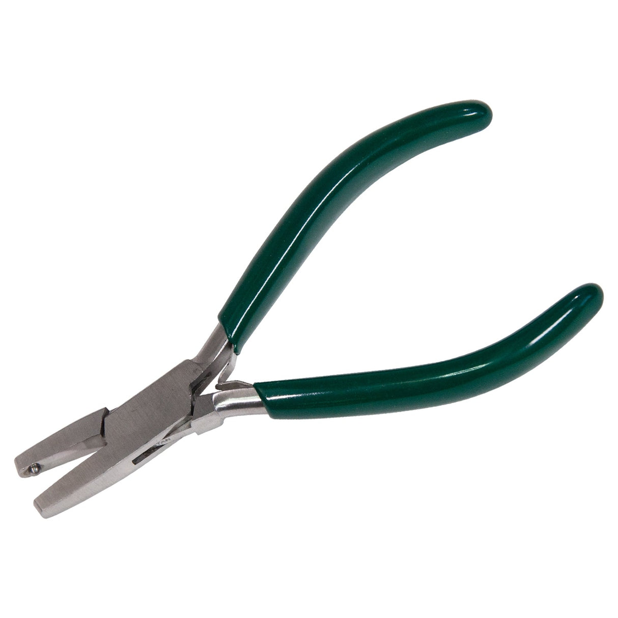 5-3/4 inch flat dimple forming pliers with 3 mm head and green handles for jewelry metal shaping