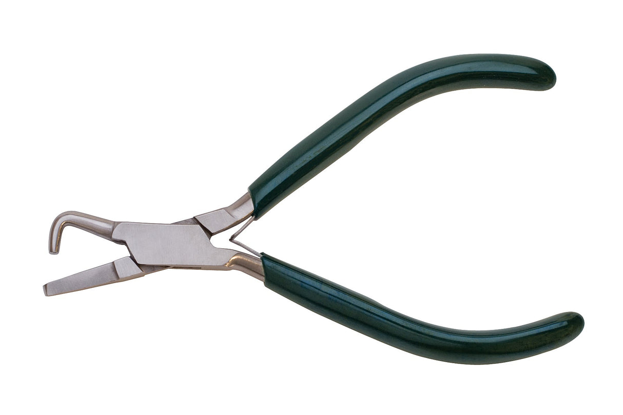 Hooked Jaw Dimple Forming Pliers with green handle for jewelry making and metal shaping