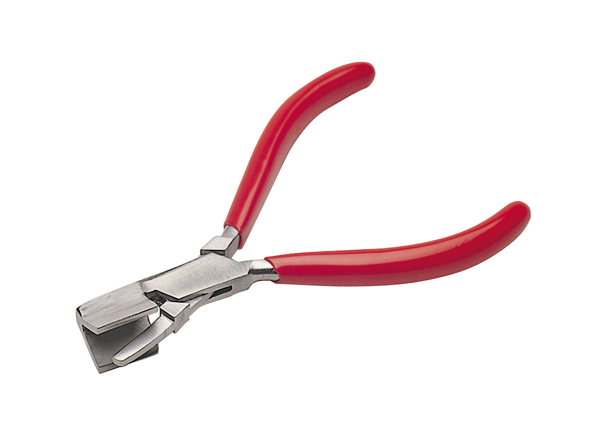 5-1/4 inch small bow closing pliers with stainless steel jaws and red cushion grips for precise watchmaking and jewelry work