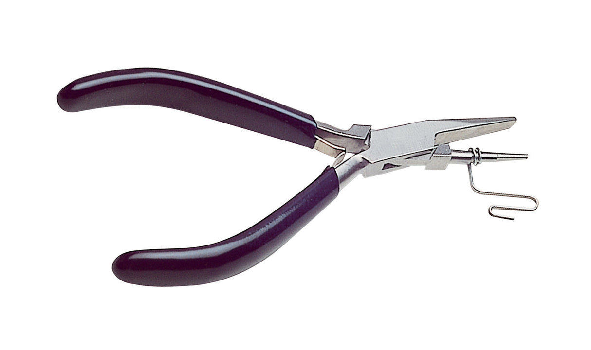 Stepped flat lower jaw wire looping pliers with ergonomic handle for precise 2, 3, and 5 mm coils in jewelry making