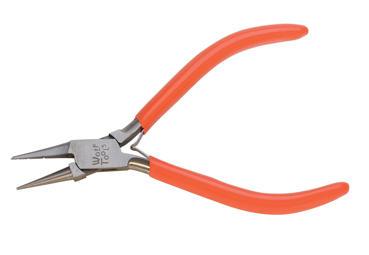 5-inch Wolf Groovy Wire Looping Pliers with orange handles and three grooves for precise jewelry wire loops
