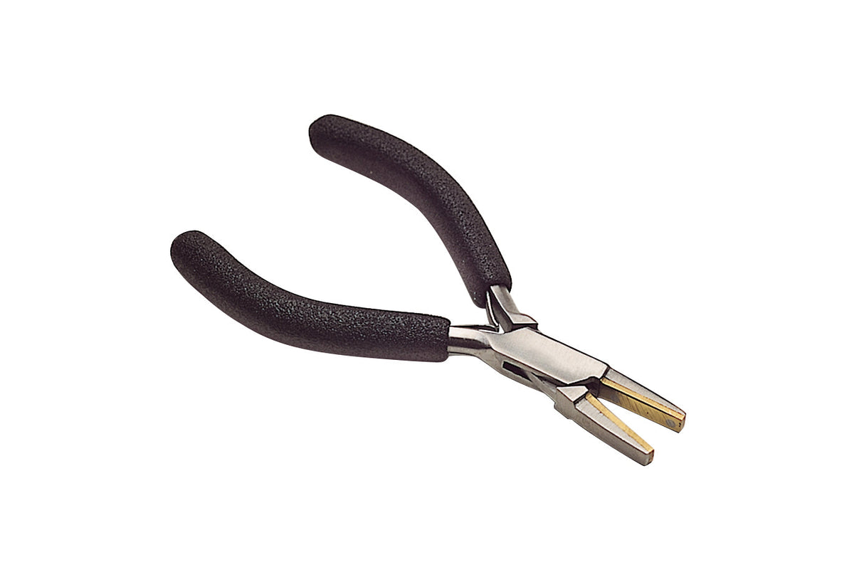 5" flat nose pliers with brass jaws and black handles for scratch-free metalwork