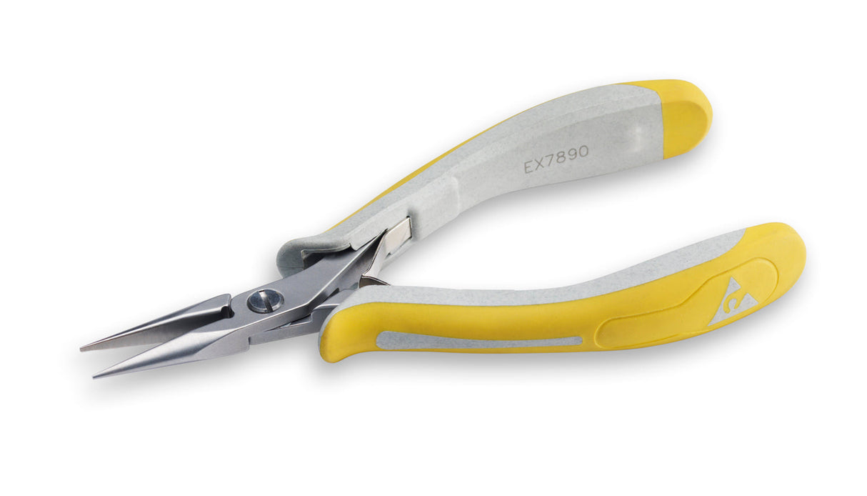 Lindstrom EX7890 long chain nose pliers with yellow handles and precision steel tips for delicate assembly tasks
