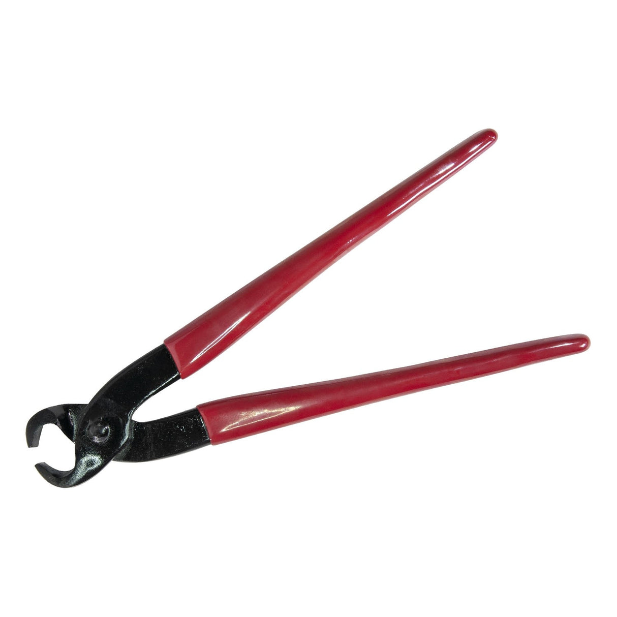 Small torch hose crimping tool with red handles and compact design for secure hose connections