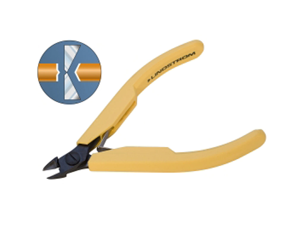 Lindstrom 8131 Flush Cutters with ergonomic yellow handle and precision-ground jaws for clean 16 gauge flush cuts