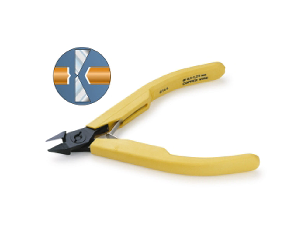 Lindstrom 8144 Tapered Flush Cutters with yellow ergonomic handles and hardened blades for precision cutting and flush trims in tight spaces
