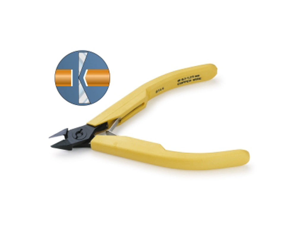 Lindstrom 8145 Tapered Ultra Flush Cutters with yellow handles and precision flush-cutting blades for electronics and jewelry use